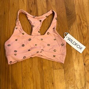 Wildfox Blush Sports Bra with Gold Heart and Lip Print
